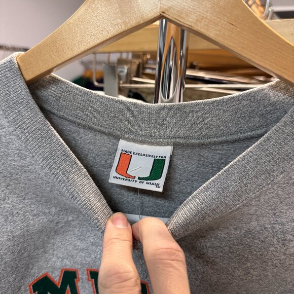 VINTAGE 1990'S MIAMI HURRICANES COLLEGIATE SWEATER IN GREY - Picture 3 of 3